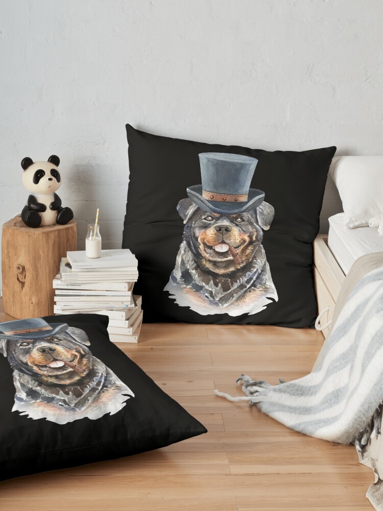 Alternate view of Watercolor Rottweiler Top Hat Floor Pillow