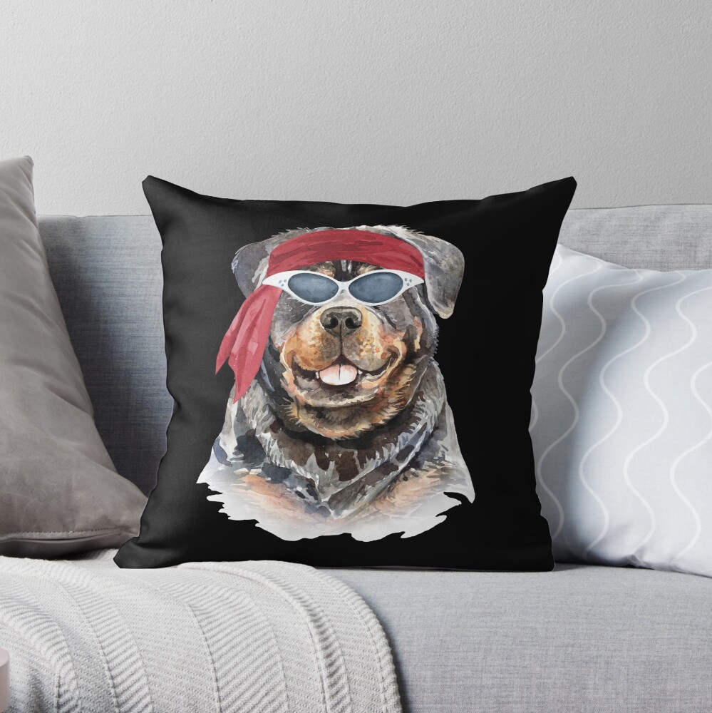 Watercolor Rottweiler shades,gym,exercise, Throw Pillow