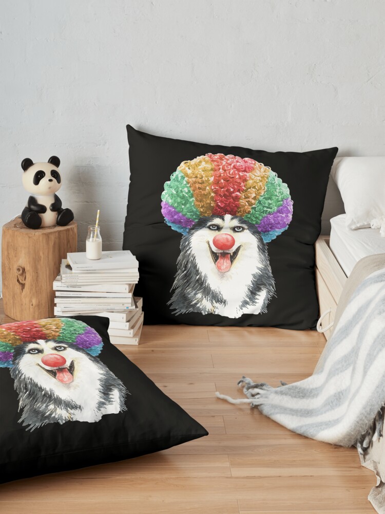 Alternate view of Watercolor Siberian Husky Clown Floor Pillow