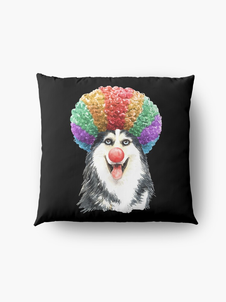 Alternate view of Watercolor Siberian Husky Clown Floor Pillow