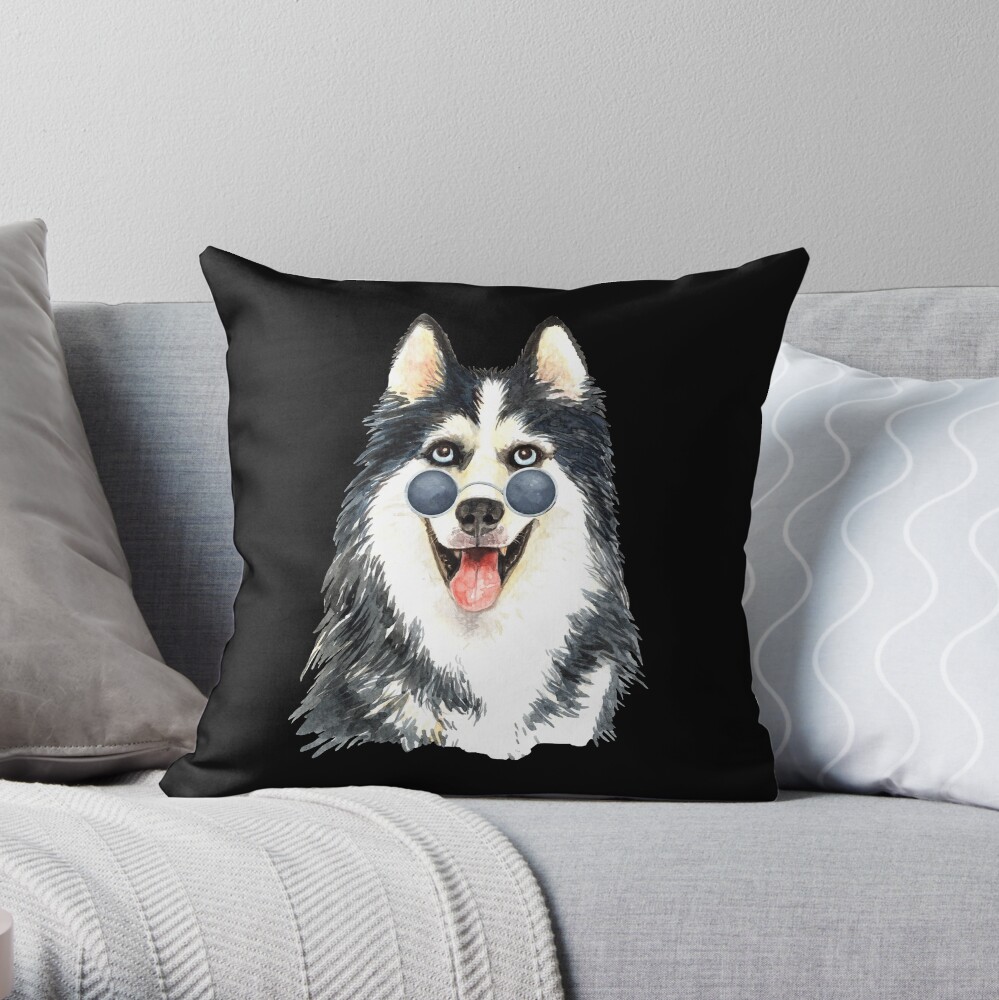 Watercolor Siberian Husky Cool Biker Throw Pillow