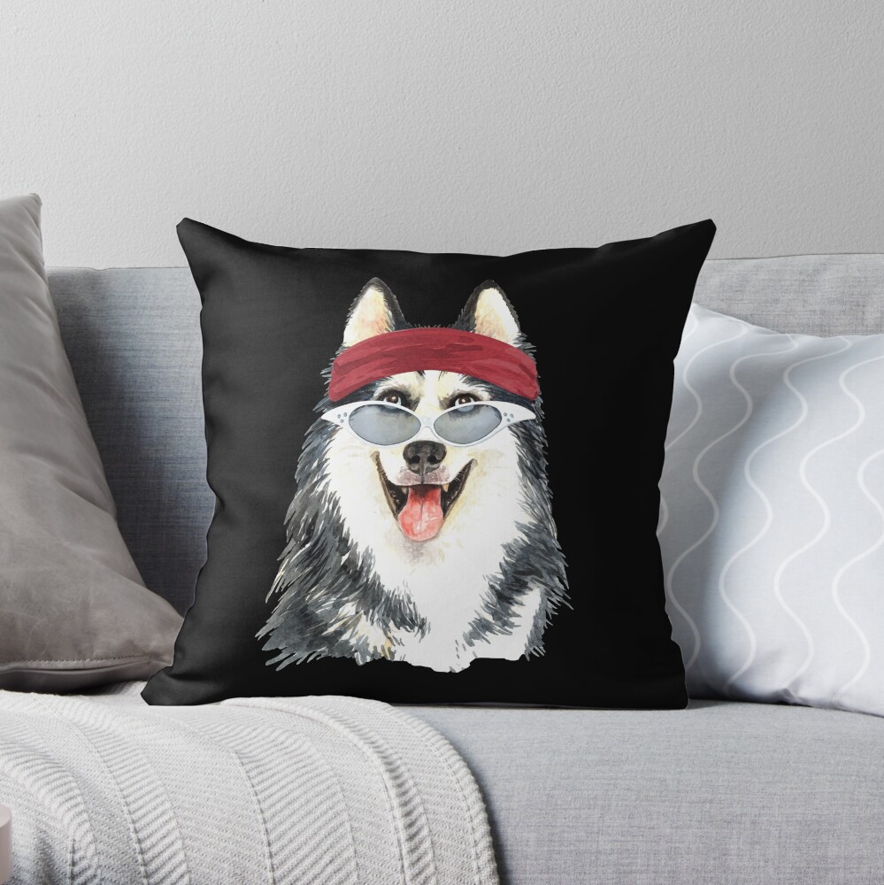 Watercolor Siberian Husky shades,gym,exercise, Throw Pillow