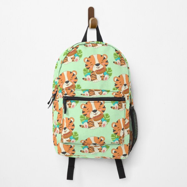 Item preview, Orange bengal tiger eating hot dog in garden with cyan big flowers and beautiful leaves designed and sold by SGS-.