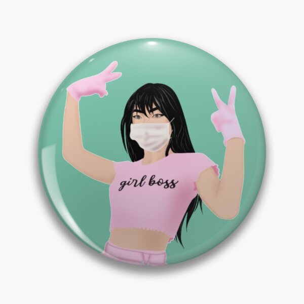 Item preview, Girl on pink outfit wearing a face mask and gloves - Biscay Green background  designed and sold by maesthetics.