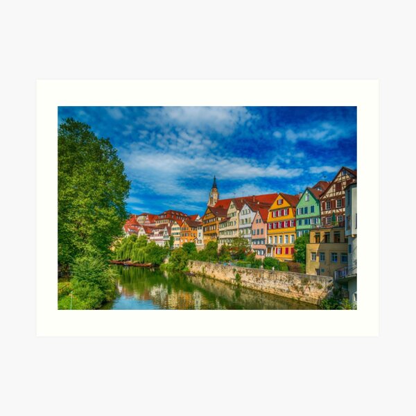 Tübingen - Picture Postcard View from the Neckar Bridge 3 Art Print