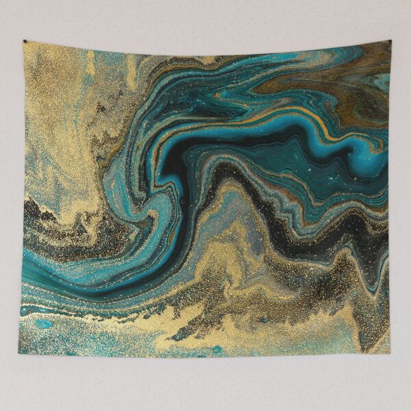 Item preview, Black Gold and Turquoise Abstract Art  designed and sold by TriadArtDesign.