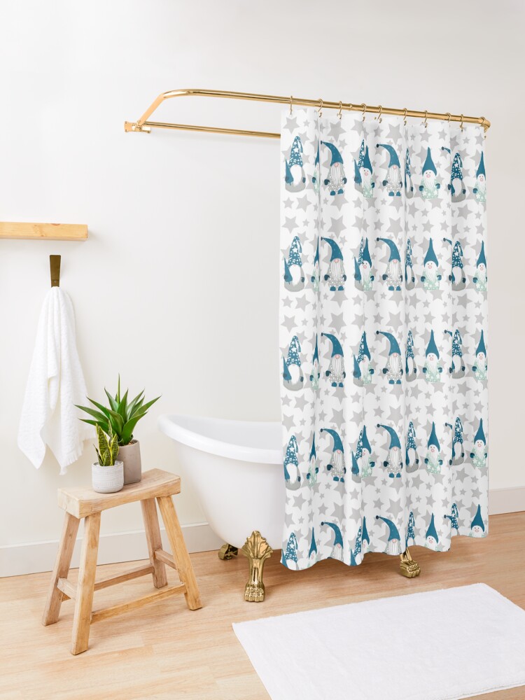 Alternate view of Trio of Gnomes with stars Shower Curtain
