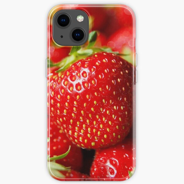 Bright Red Close up Strawberry Highly Detailed Image Blured Background Macro iPhone Soft Case