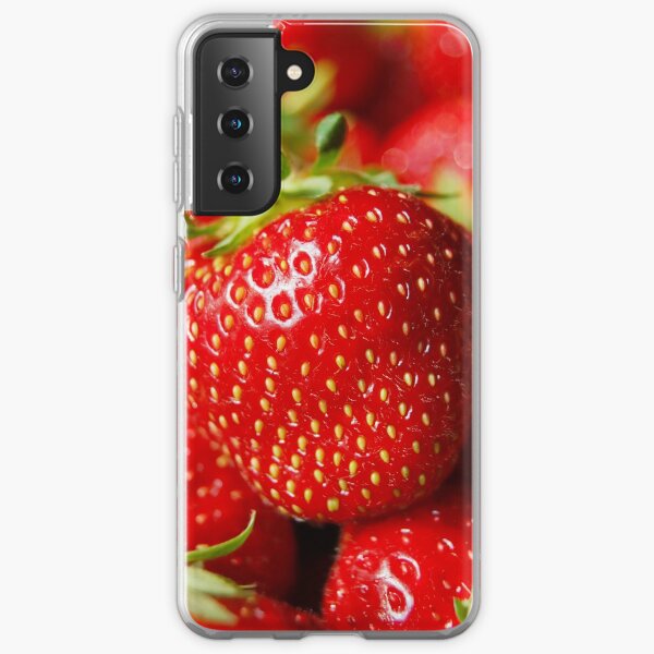Bright Red Close up Strawberry Highly Detailed Image Blured Background Macro Samsung Galaxy Soft Case