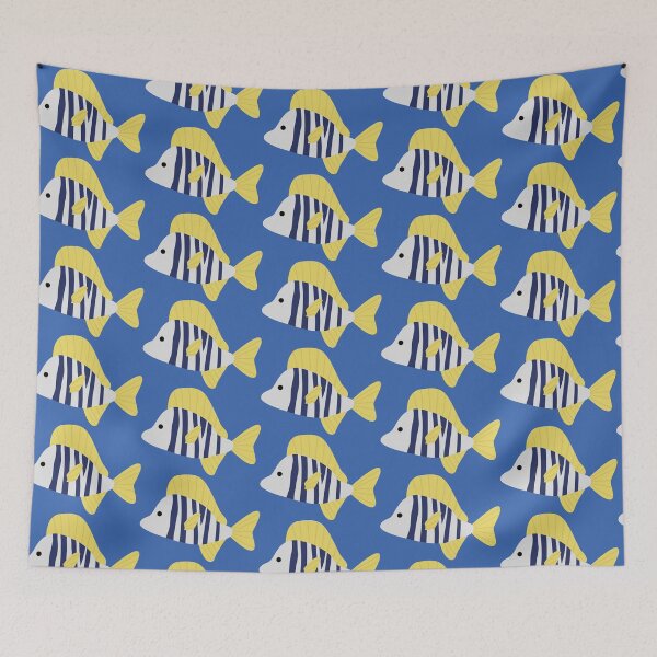 Item preview, White blue striped fish designed and sold by Perynal.
