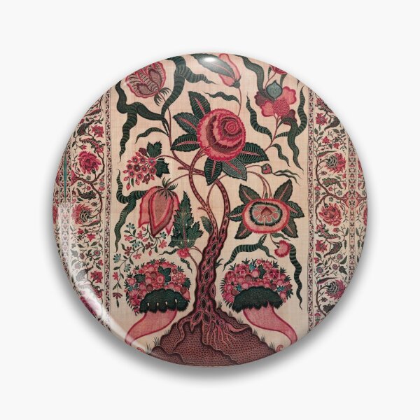 Item preview, TREE WITH BIG FLOWERS AND CORNUCOPIA Antique Red Pink Green Floral Embroidery  designed and sold by BulganLumini.
