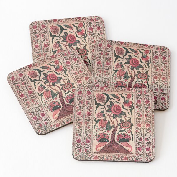 Item preview, TREE WITH BIG FLOWERS AND CORNUCOPIA Antique Red Pink Green Floral Embroidery  designed and sold by BulganLumini.