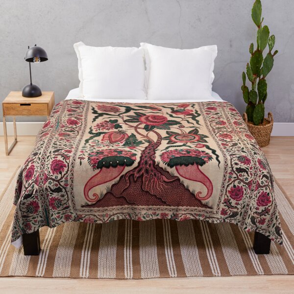 Item preview, TREE WITH BIG FLOWERS AND CORNUCOPIA Antique Red Pink Green Floral Embroidery designed and sold by BulganLumini.