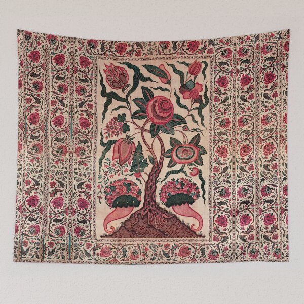 Item preview, TREE WITH BIG FLOWERS AND CORNUCOPIA Antique Red Pink Green Floral Embroidery  designed and sold by BulganLumini.