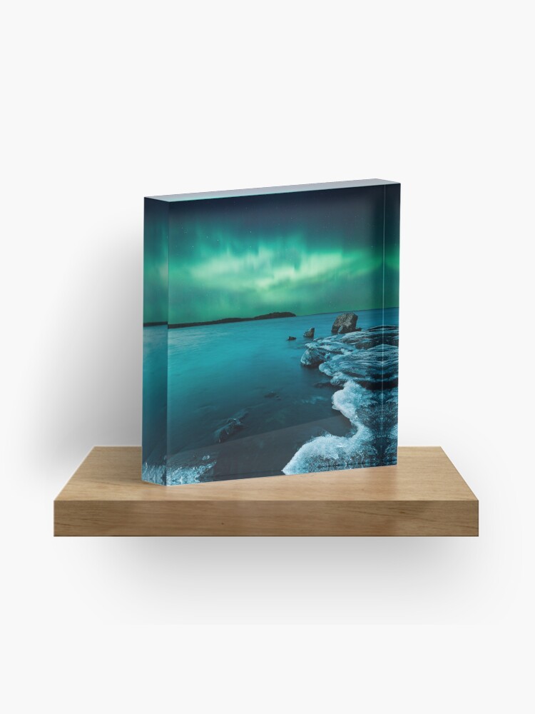 Thumbnail 1 of 5, Acrylic Block, Ice on the lake shore and northern lights landscape designed and sold by Juhku.