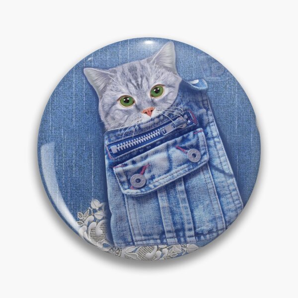Item preview, Denim Jeans with Kittens and Lace Repeats Fabric designed and sold by NadineMay.