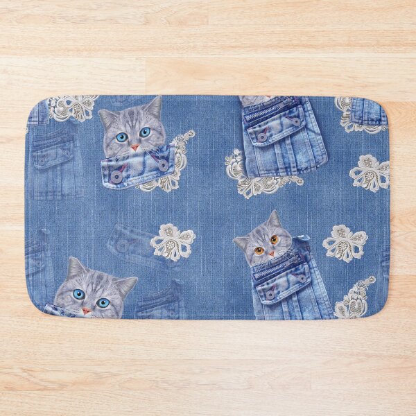 Item preview, Denim Jeans with Kittens and Lace Repeats Fabric designed and sold by NadineMay.