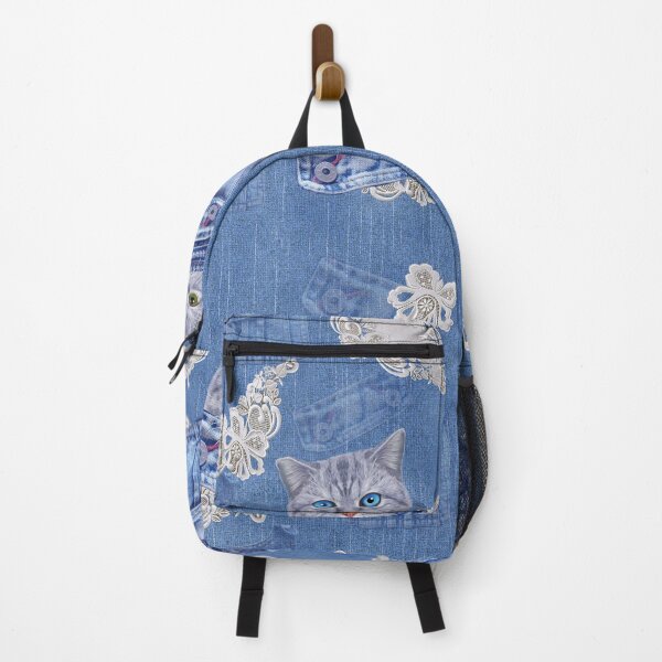 Item preview, Denim Jeans with Kittens and Lace Repeats Fabric designed and sold by NadineMay.