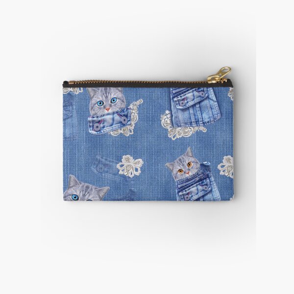 Item preview, Denim Jeans with Kittens and Lace Repeats Fabric designed and sold by NadineMay.