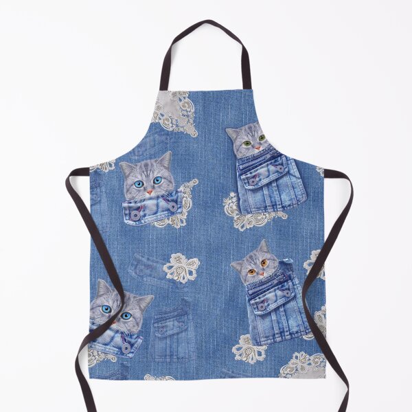 Item preview, Denim Jeans with Kittens and Lace Repeats Fabric designed and sold by NadineMay.