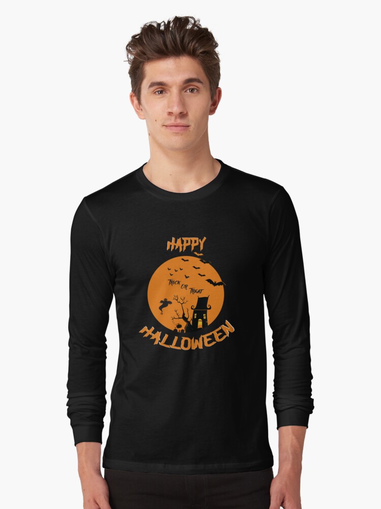 Long Sleeve T-Shirt, Haunted House Ghost Bat Trick Treat Gravestone RIP. designed and sold by maxxexchange