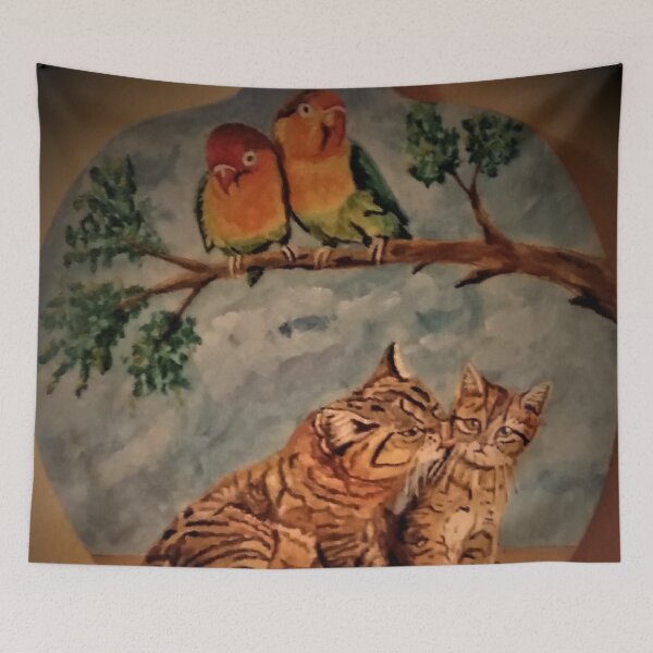 Item preview, dipinto di gatti e passerotti  designed and sold by farfalla68.