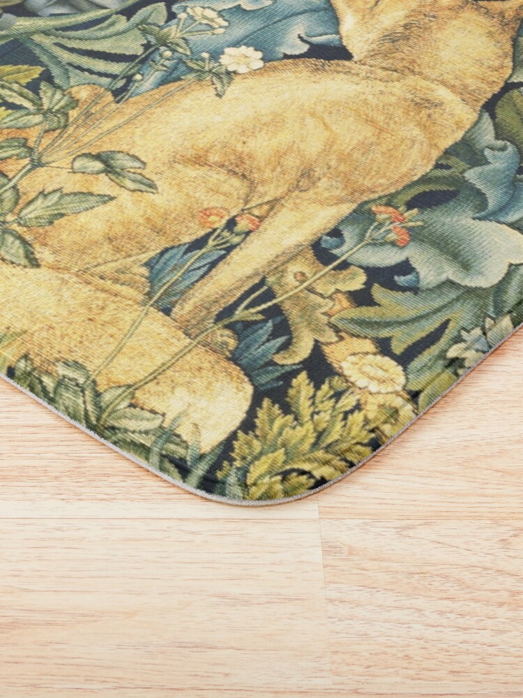 Alternate view of GREENERY, FOREST ANIMALS ,FOX AND HARE Blue Green Floral Bath Mat