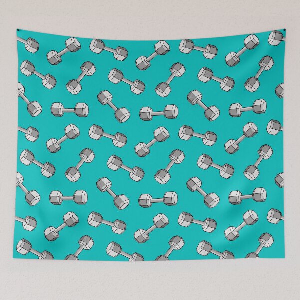 Item preview, dumbbells - weights on teal designed and sold by littlearrow.