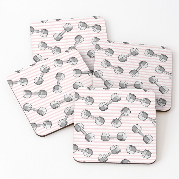 Item preview, dumbbells - weights on pink stripes designed and sold by littlearrow.