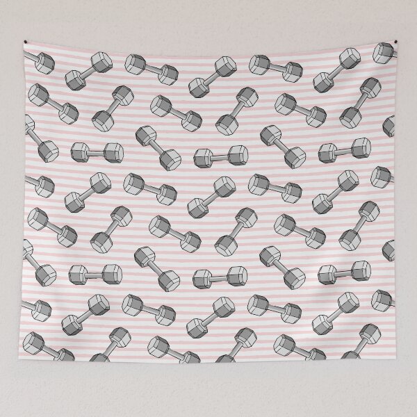 Item preview, dumbbells - weights on pink stripes designed and sold by littlearrow.