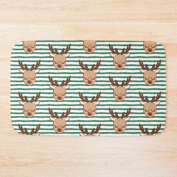 Item preview, cute reindeers on green stripes designed and sold by littlearrow.
