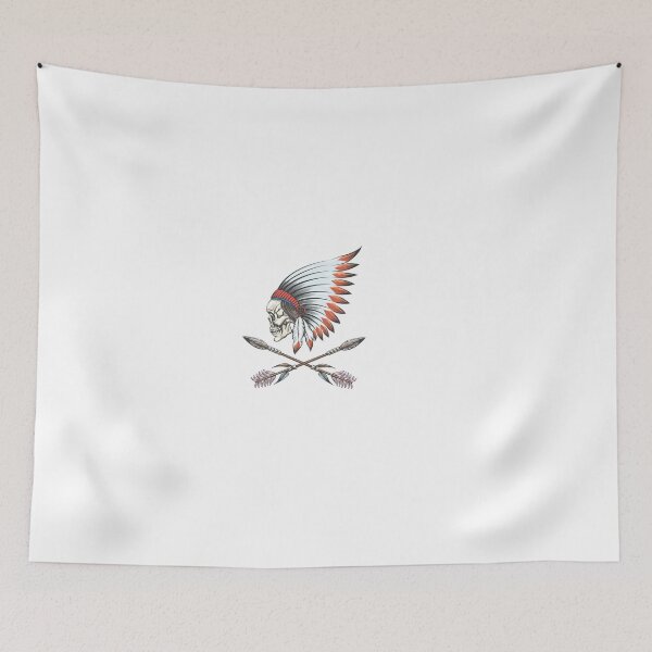 Item preview, Human skull wearing native American war bonnet  designed and sold by devaleta.