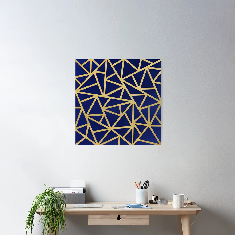 Blue and Gold Geometric Art Deco Triangles