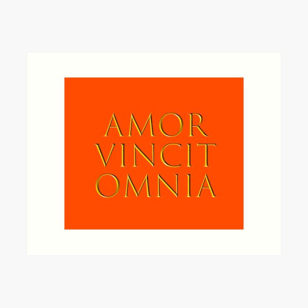 Latin Quote - Love Conquers Everything With Golden Letters Art Print
