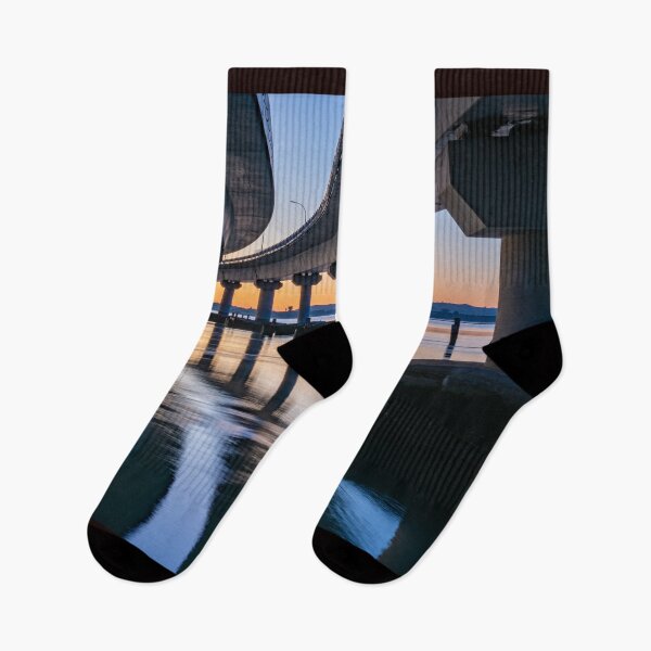 Item preview, Curving lines and calm water under Tauranga Harbour Bridge at sunrise. designed and sold by Brian Scantlebury.