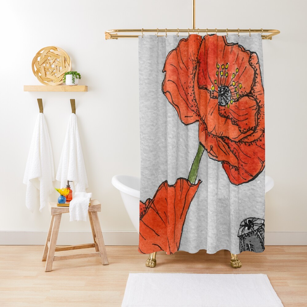 Poppy on Grey A Shower Curtain