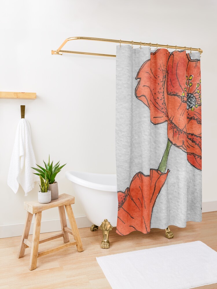 Alternate view of Poppy on Grey A Shower Curtain