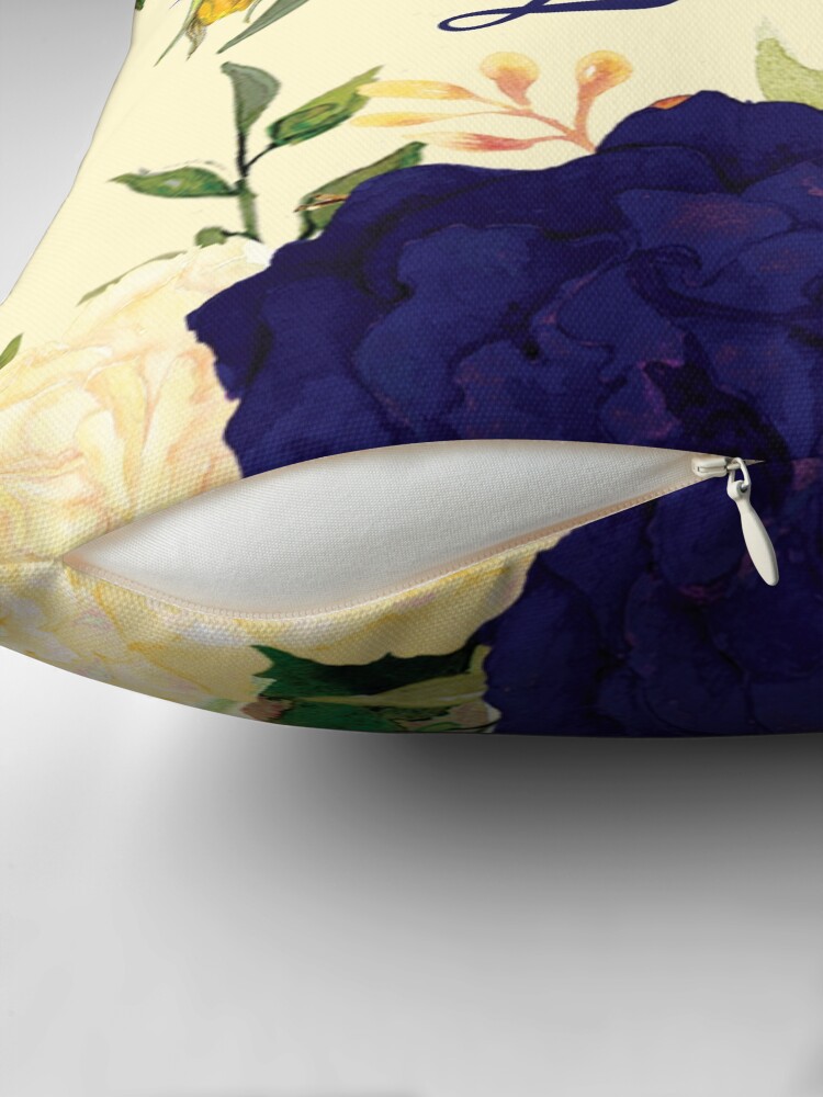 Thumbnail 2 of 4, Pillow, Trendy Love Décor Cream and Blue Floral Pattern Prints designed and sold by GODS4US.