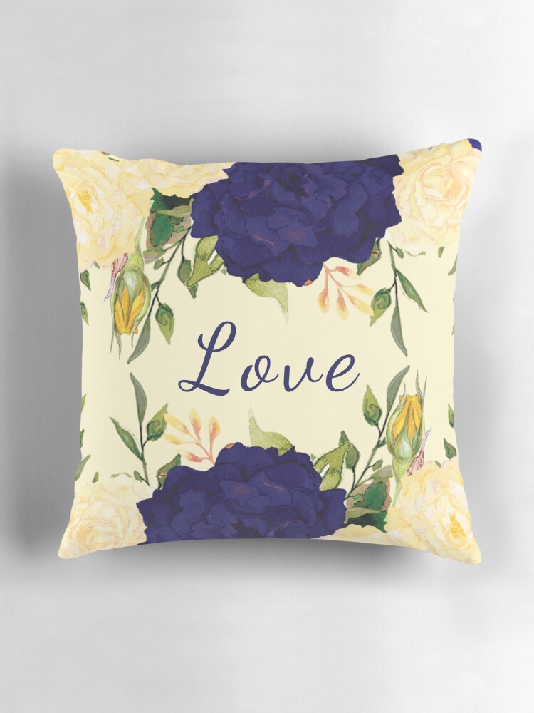 Thumbnail 3 of 4, Pillow, Trendy Love Décor Cream and Blue Floral Pattern Prints designed and sold by GODS4US.