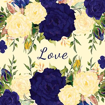 Artwork thumbnail, Trendy Love Décor Cream and Blue Floral Pattern Prints by GODS4US