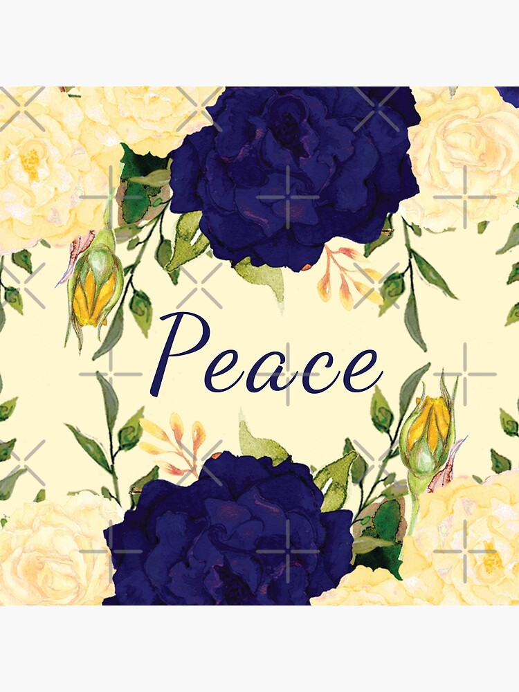Trendy Peace Décor Cream and Blue Floral Pattern Prints by GODS4US