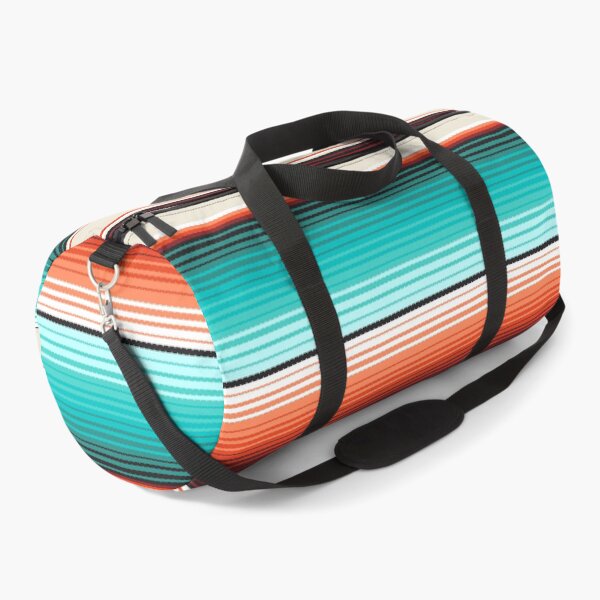 Navajo White, Turquoise and Burnt Orange Southwest Serape Blanket Stripes Duffle Bag