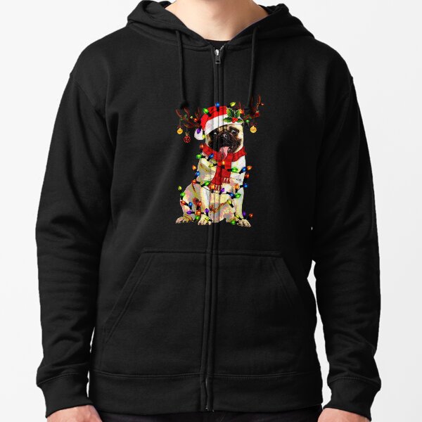 Christmas Reindeer Pug Zipped Hoodie