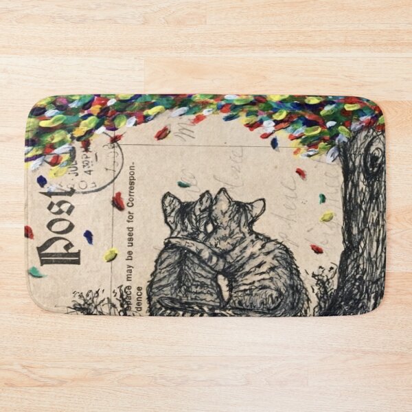 Item preview, Cat Friends Love Couple Colorful Fall Autumn Tree Inkwash Acrylic Painting designed and sold by thawkart.