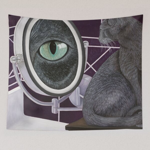 Item preview, Russian Blue Cat Looking in Magnifying Mirror designed and sold by KarenZuk.
