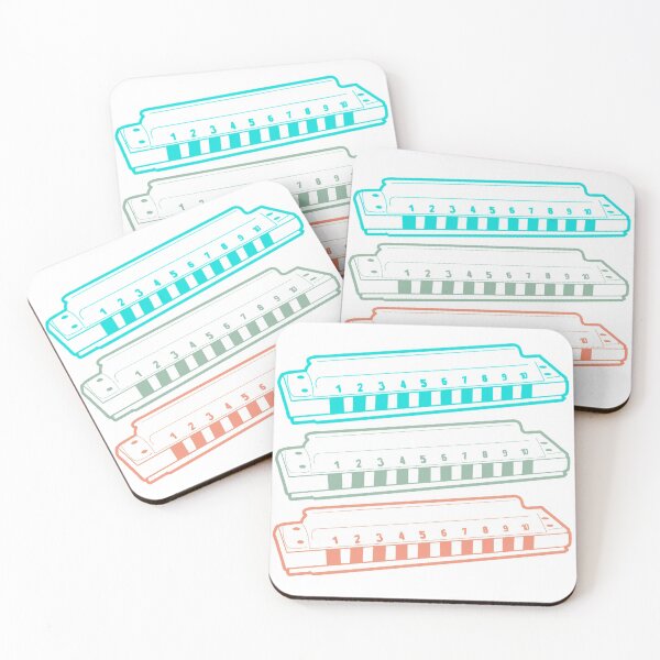 Item preview, Harmonica art set three colors cyan, mint, coral graphic art by TIRED STARLING designed and sold by TiredStarling.