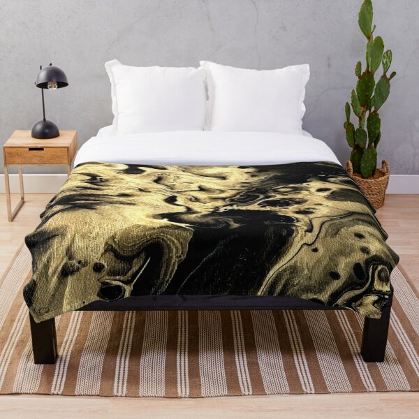 Gold and Black Fluid Art Throw Blanket
