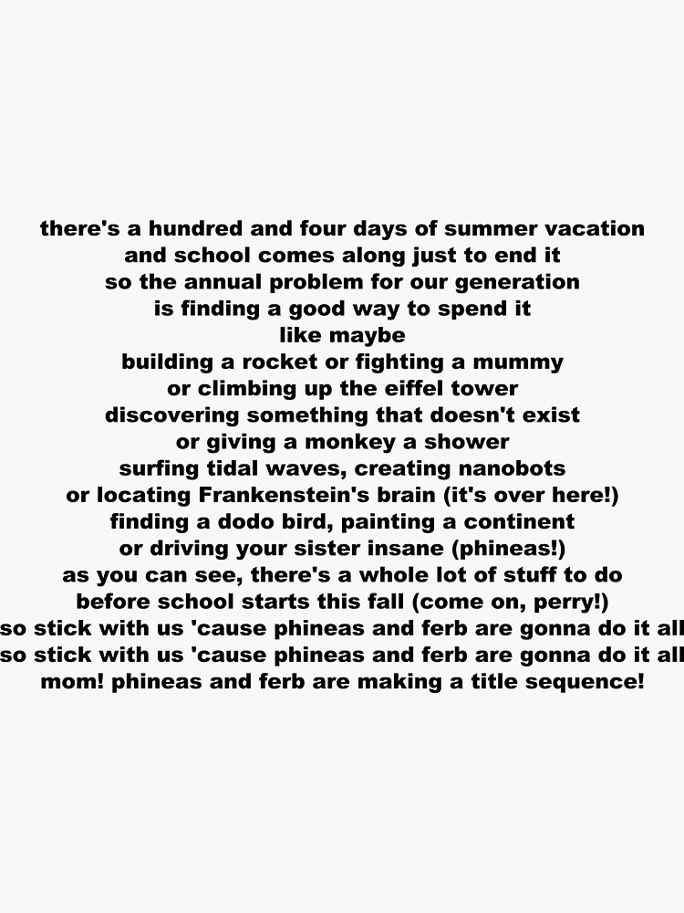 "Phineas and Ferb Theme Song" Sticker by rachelmp114 Redbubble