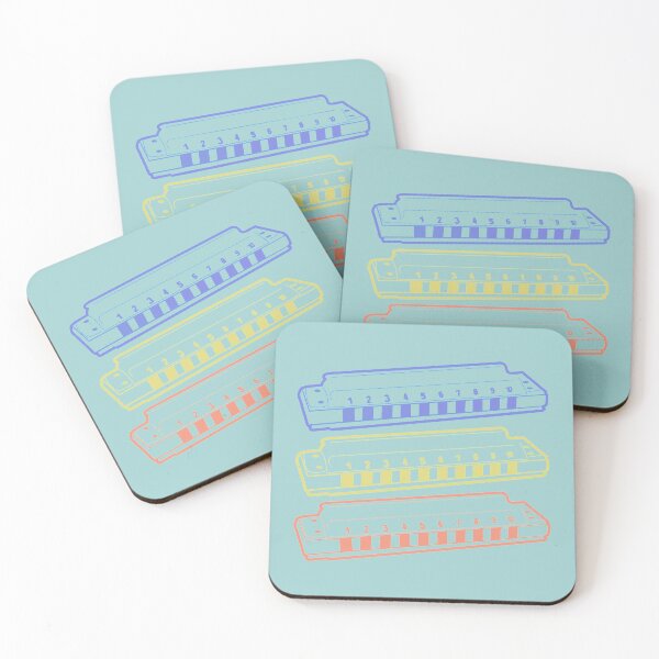 Item preview, Harmonica instrument art print (beach blues set: blue, yellow, orange coral) graphic art by TIRED STARLING designed and sold by TiredStarling.