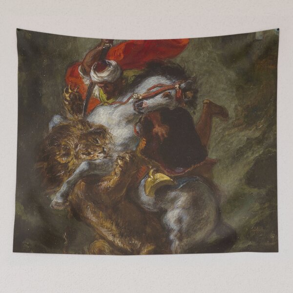 Item preview, Arab Horseman Attacked by a Lion by Eugène Delacroix Famous Painting designed and sold by covenapparel.